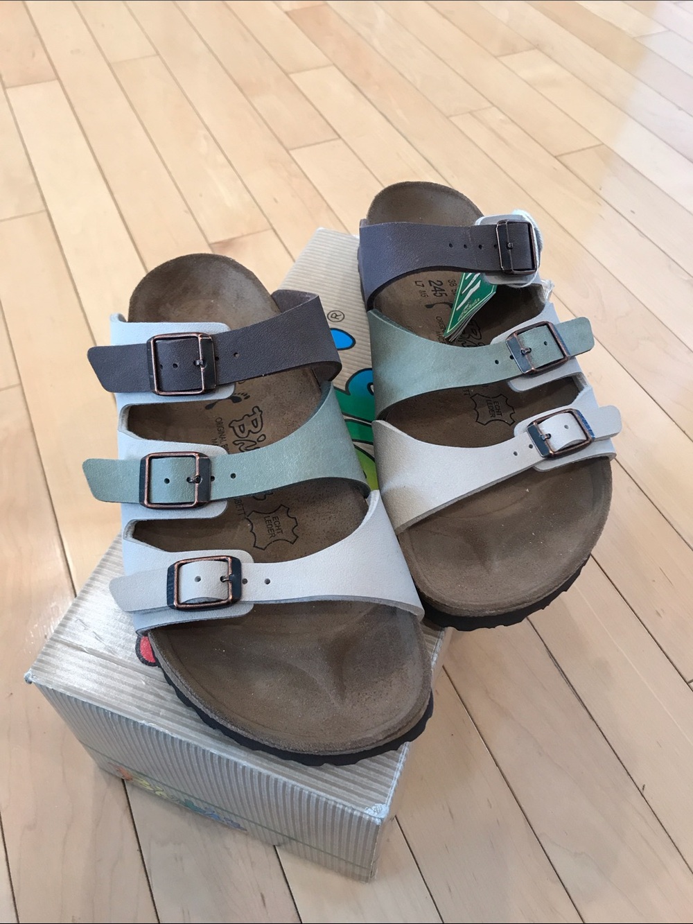 NWT Birkenstock’s Three strap sandals tan olive brown 38(W7- M5) Narrow w…